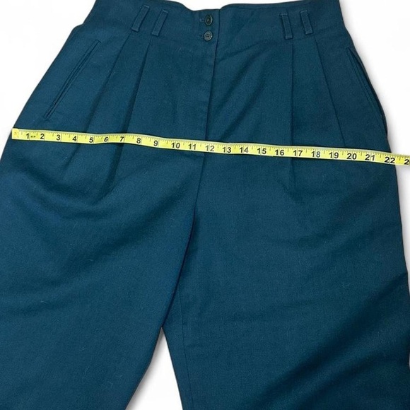 Vintage High Rise Pleated Dark Green Wool Pants Size 14P (see measurements) - Picture 7 of 10